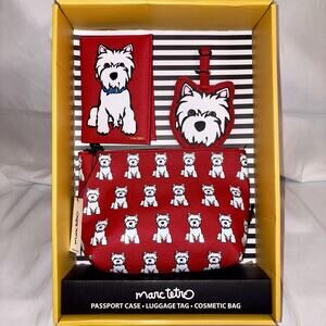 Marc Tetro 3 Piece Gift Set Cosmetic Bag Luggage Tag Passport Holder Westie. NEW